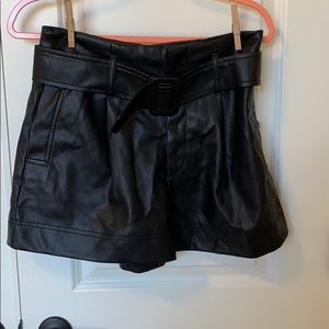 Zara black leather belted shorts.